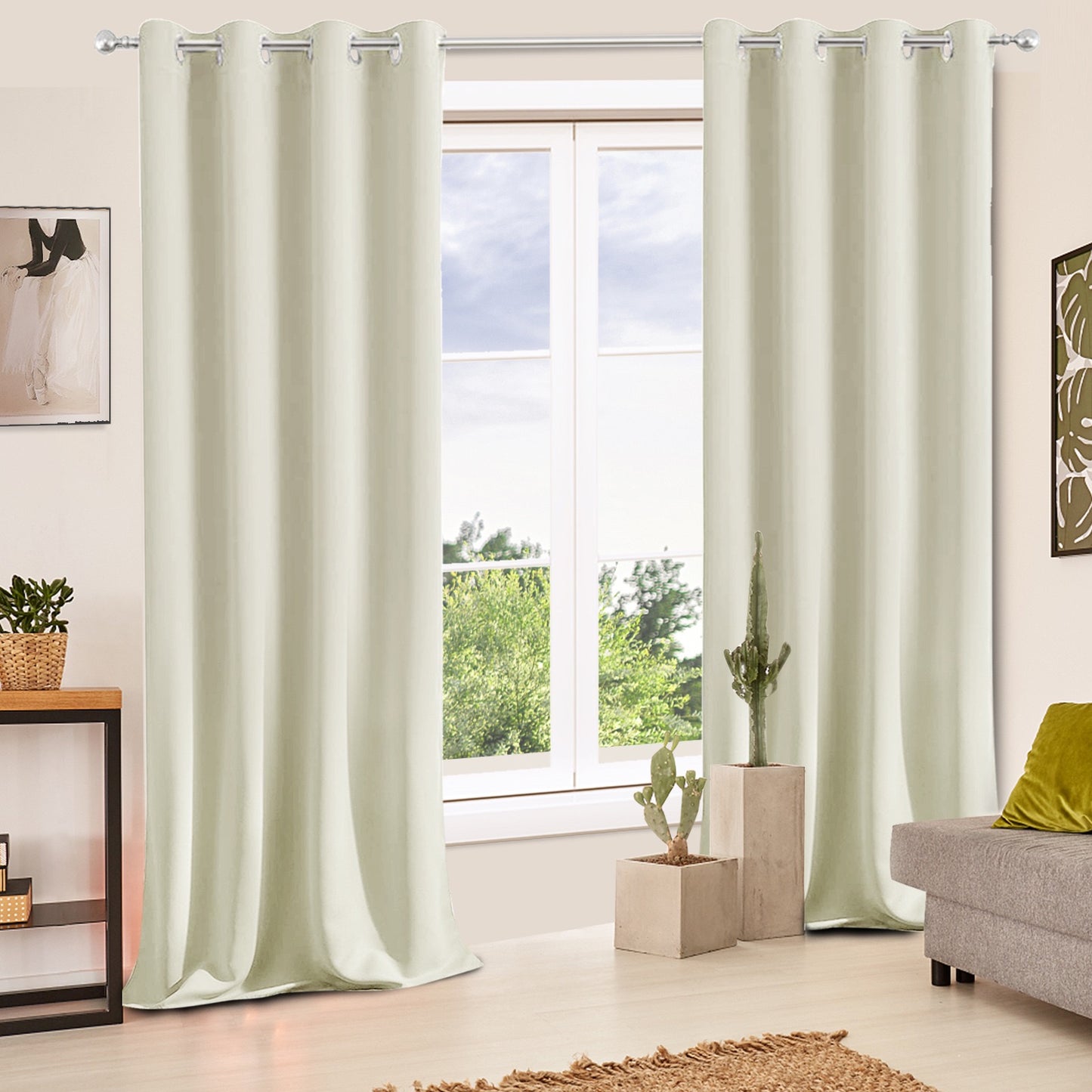 2 Pieces Solid Indoor/Outdoor Light Filtering,Waterproof Grommet Top Curtain Panel, Beige