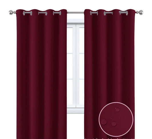 2 Pieces Solid Indoor/Outdoor Light Filtering,Waterproof Grommet Top Curtain Panel,Burgundy