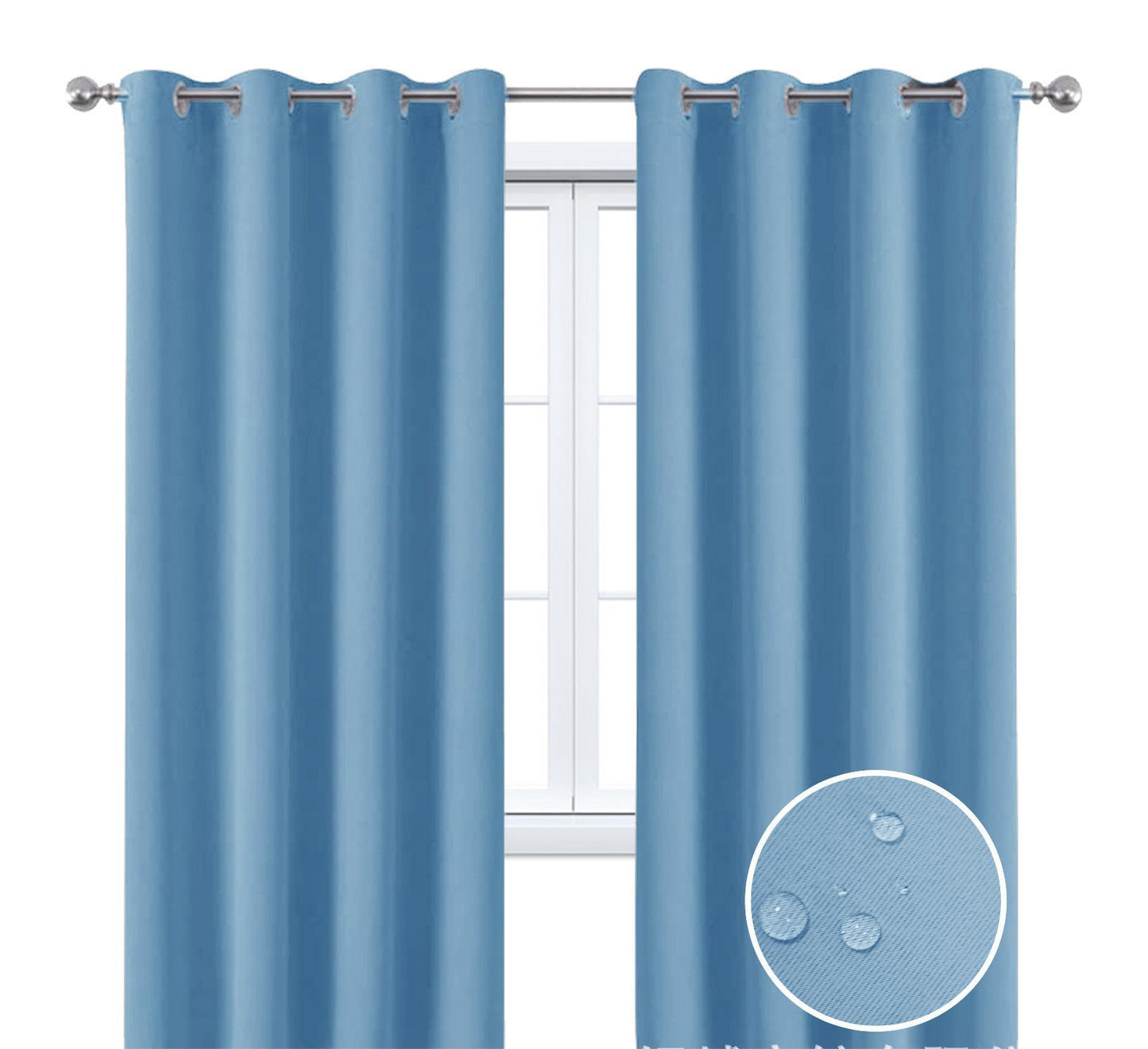 2 Pieces Solid Indoor/Outdoor Light Filtering,Waterproof Grommet Top Curtain Panel,Light Blue