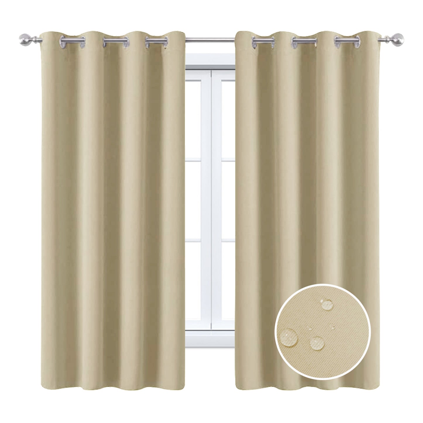 2 Pieces Solid Indoor/Outdoor Light Filtering,Waterproof Grommet Top Curtain Panel,Camel