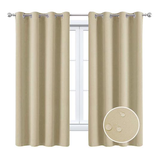 2 Pieces Solid Indoor/Outdoor Light Filtering,Waterproof Grommet Top Curtain Panel,Camel
