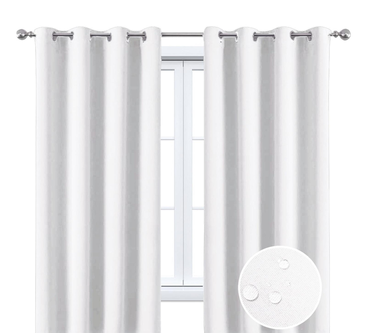 2 Pieces Solid Indoor/Outdoor Light Filtering,Waterproof Grommet Top Curtain Panel, White