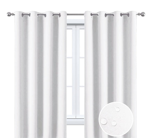 2 Pieces Solid Indoor/Outdoor Light Filtering,Waterproof Grommet Top Curtain Panel, White