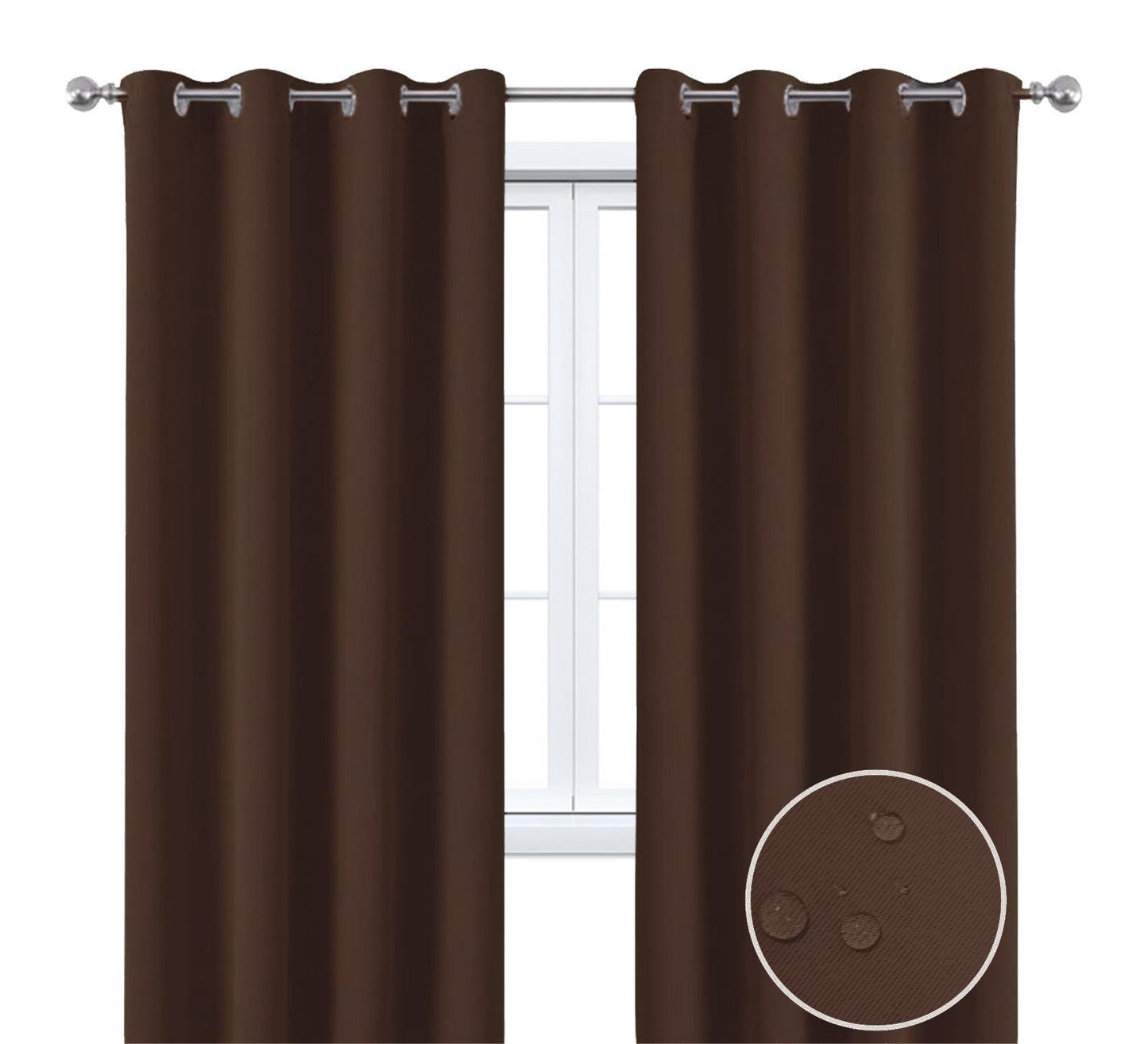 2 Pieces Solid Indoor/Outdoor Light Filtering,Waterproof Grommet Top Curtain Panel,Coffee