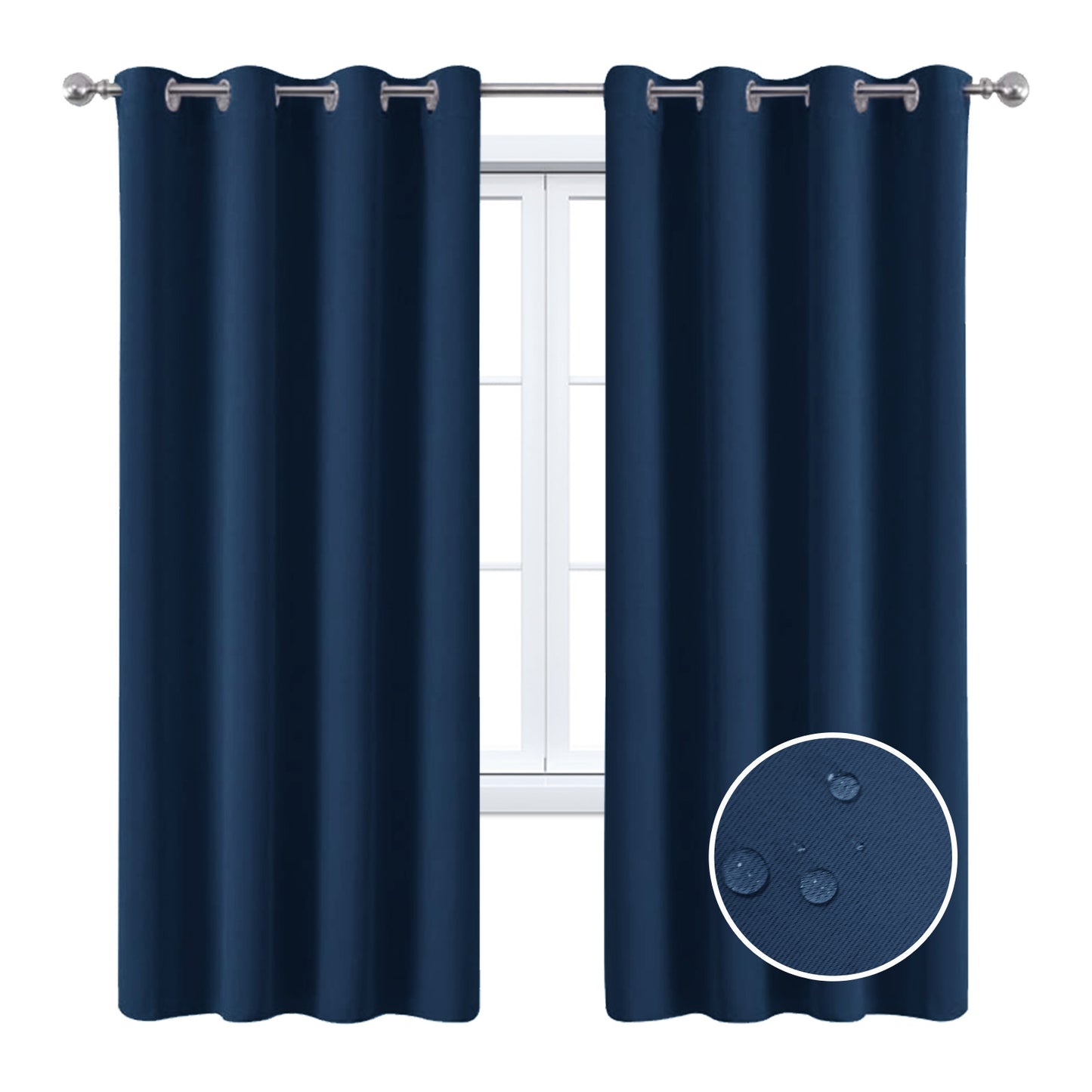 2 Pieces Solid Indoor/Outdoor Light Filtering,Waterproof Grommet Top Curtain Panel,Navy