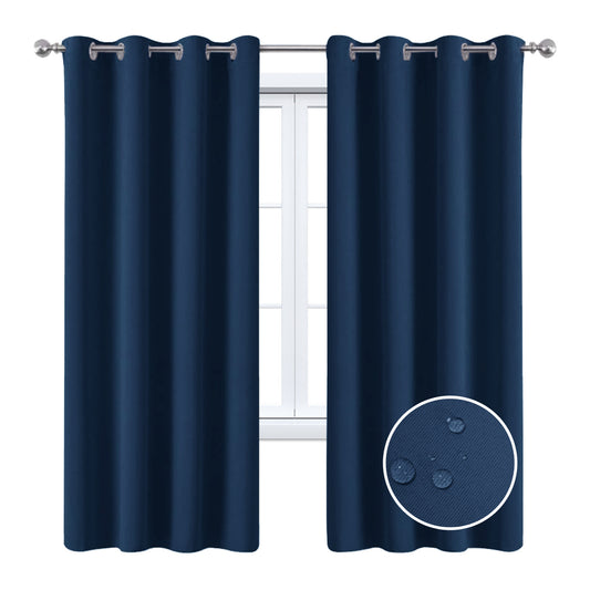 2 Pieces Solid Indoor/Outdoor Light Filtering,Waterproof Grommet Top Curtain Panel,Navy