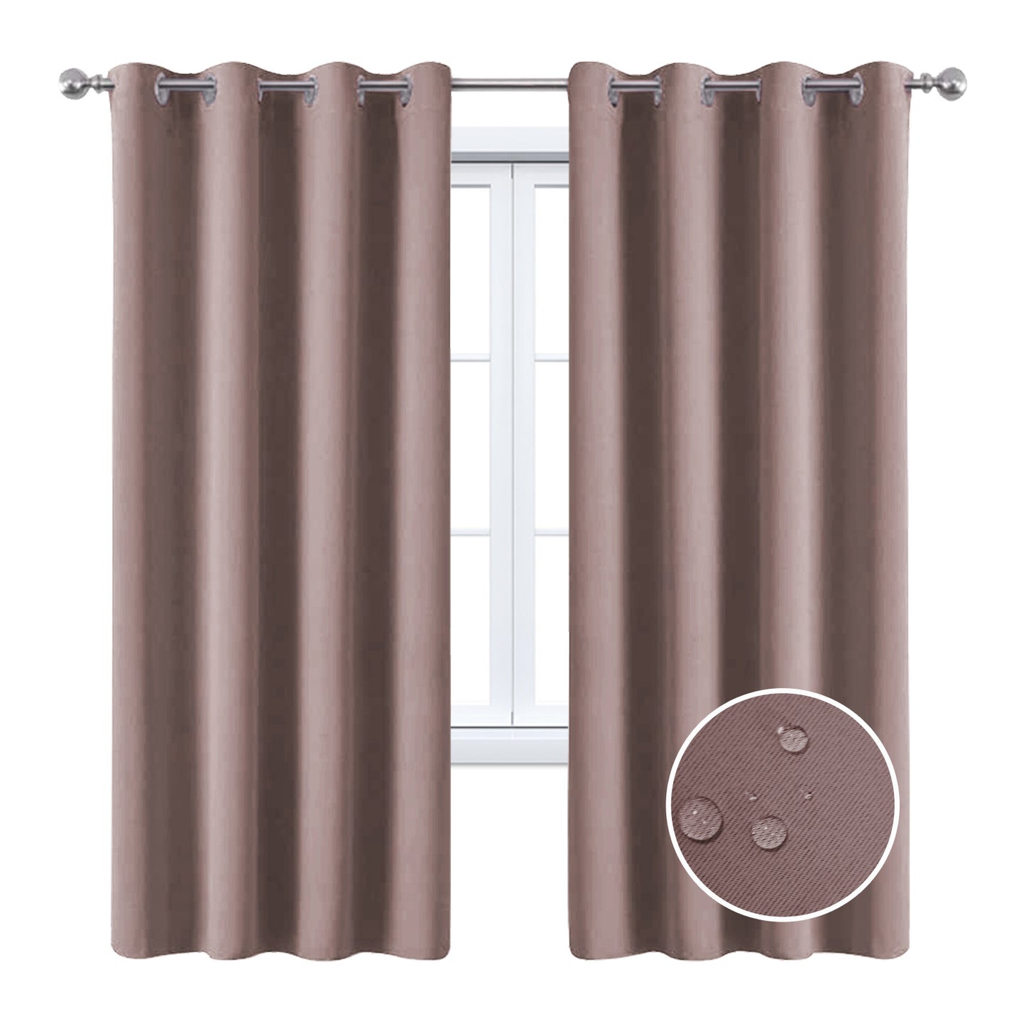 2 Pieces Solid Indoor/Outdoor Light Filtering,Waterproof Grommet Top Curtain Panel,Red Bean