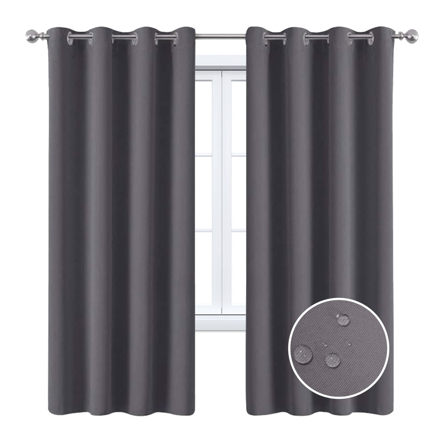 2 Pieces Solid Indoor/Outdoor Light Filtering,Waterproof Grommet Top Curtain Panel,Grey