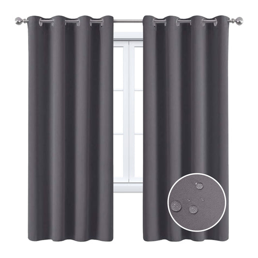 2 Pieces Solid Indoor/Outdoor Light Filtering,Waterproof Grommet Top Curtain Panel,Grey