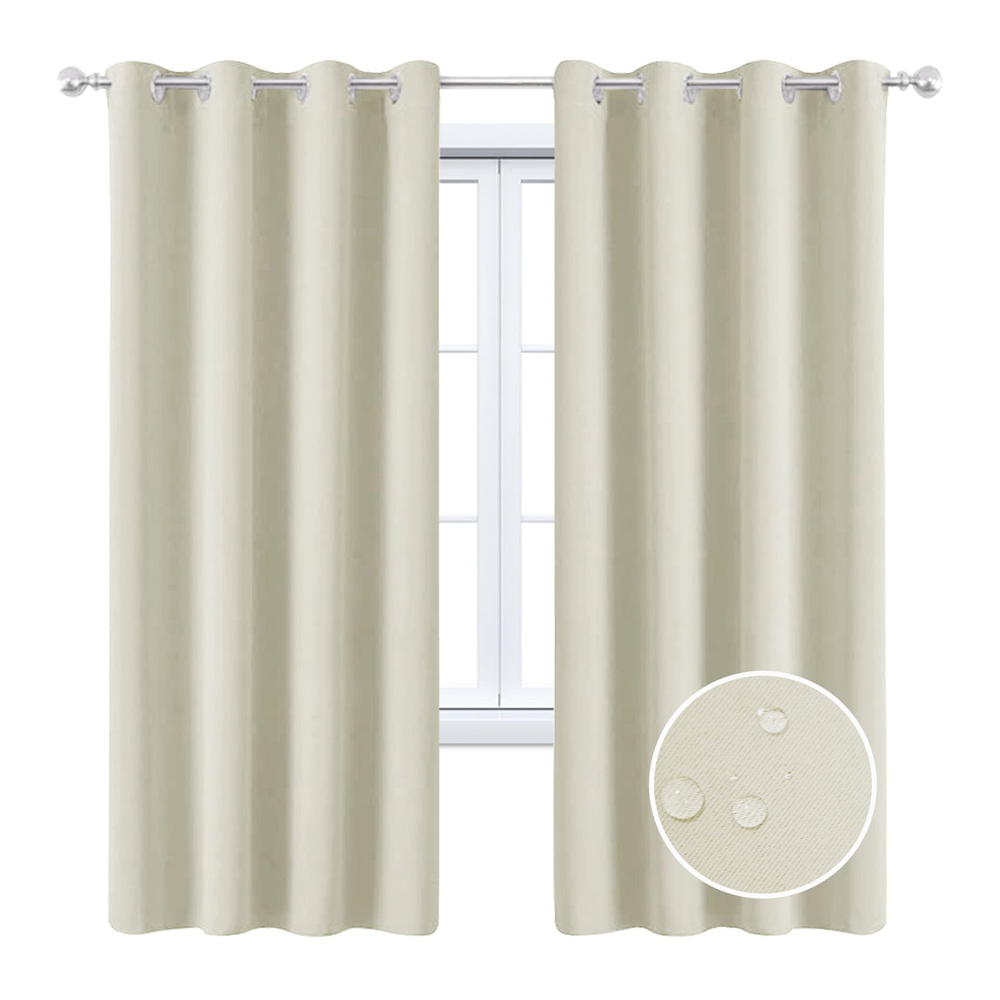 2 Pieces Solid Indoor/Outdoor Light Filtering,Waterproof Grommet Top Curtain Panel, Beige