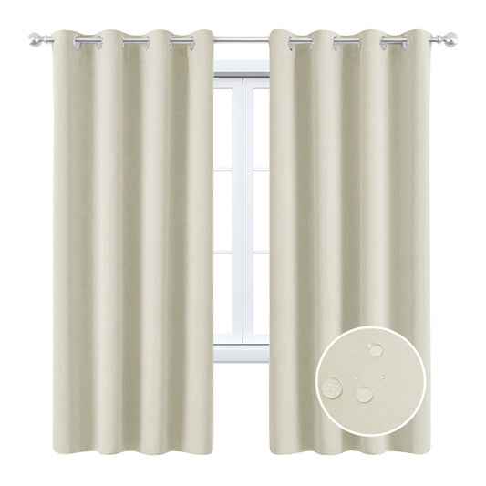 2 Pieces Solid Indoor/Outdoor Light Filtering,Waterproof Grommet Top Curtain Panel, Beige
