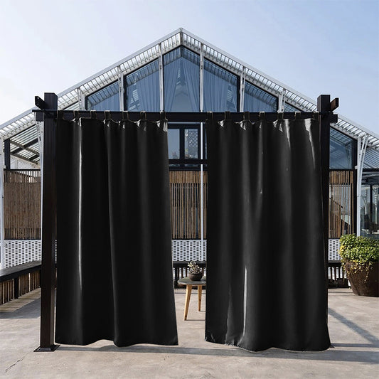 Outdoor curtains for patio - waterproof & sunlight garden curtains, Black