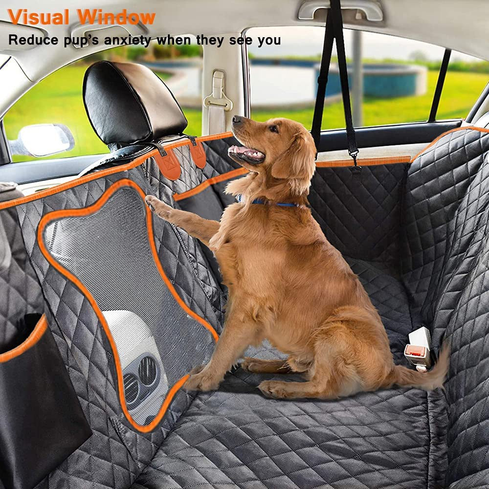 Back Seat Extender for Dogs, Waterproof Dog Car Seat Cover, Sturdy Pets Backseat Protector with Mesh Window and Storage Pocket for Car SUV Truck