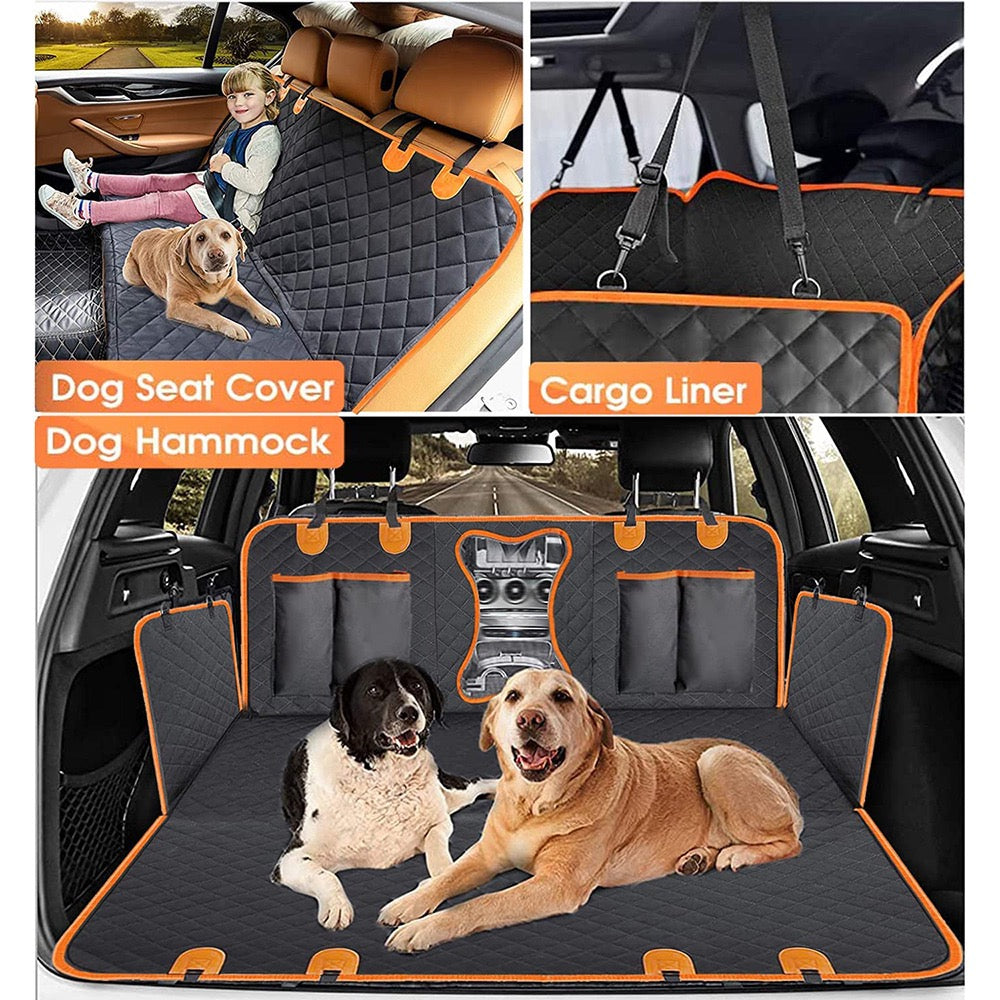 Back Seat Extender for Dogs, Waterproof Dog Car Seat Cover, Sturdy Pets Backseat Protector with Mesh Window and Storage Pocket for Car SUV Truck