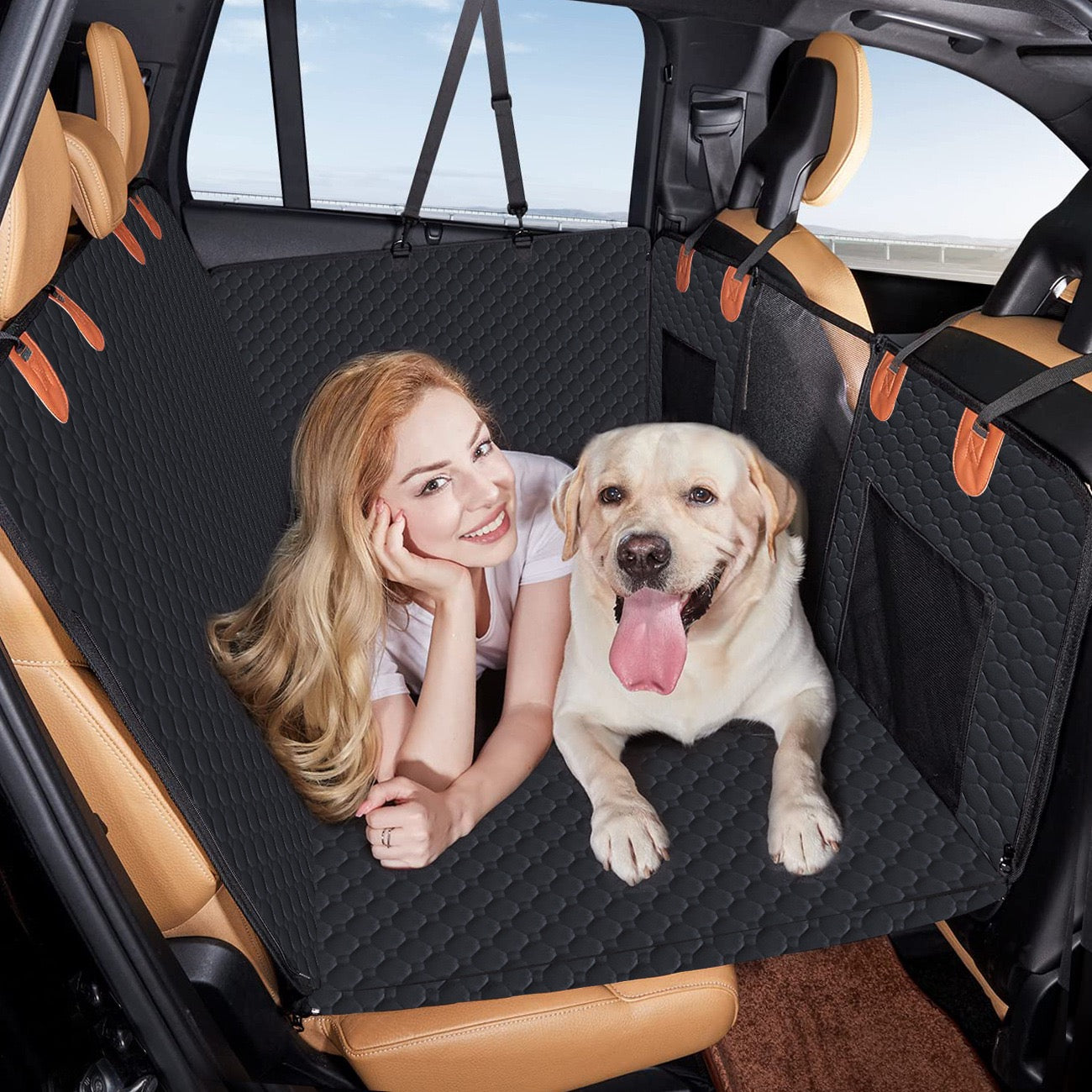 Back Seat Extender for Dogs, Waterproof Dog Car Seat Cover, Sturdy Pets Backseat Protector with Mesh Window and Storage Pocket for Car SUV Truck