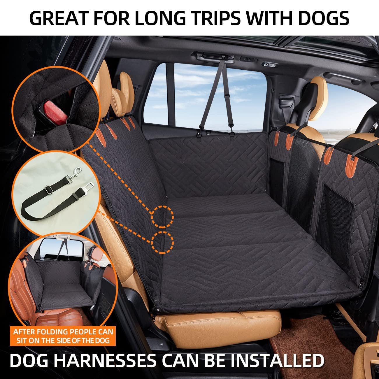 Back Seat Extender for Dogs, Waterproof Dog Car Seat Cover, Sturdy Pets Backseat Protector with Mesh Window and Storage Pocket for Car SUV Truck