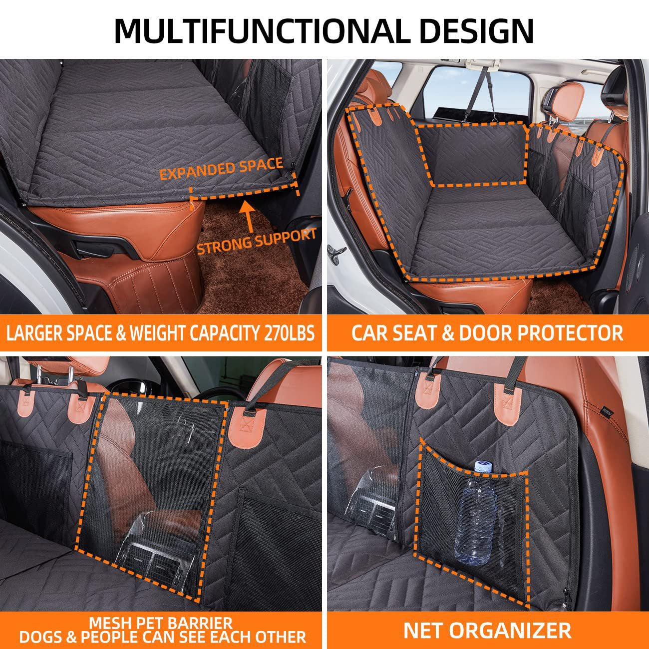 Back Seat Extender for Dogs, Waterproof Dog Car Seat Cover, Sturdy Pets Backseat Protector with Mesh Window and Storage Pocket for Car SUV Truck