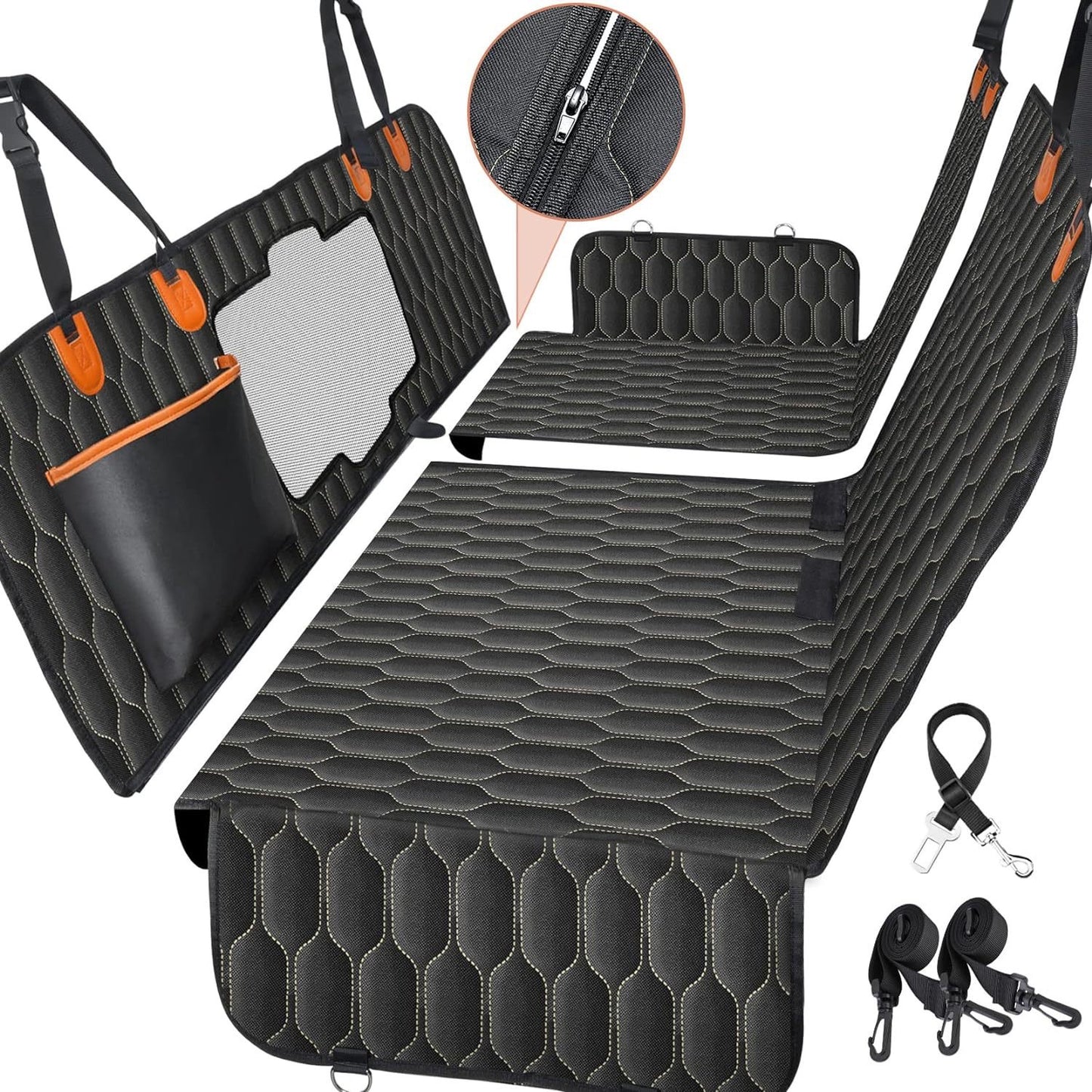 Dog Car Seat Covers with Mesh Window,Dog seat Cover with Side Flap for Cars, Trucks, and Suv's - Waterproof & Nonslip Pet Seat Cover for Backseat, Oxford