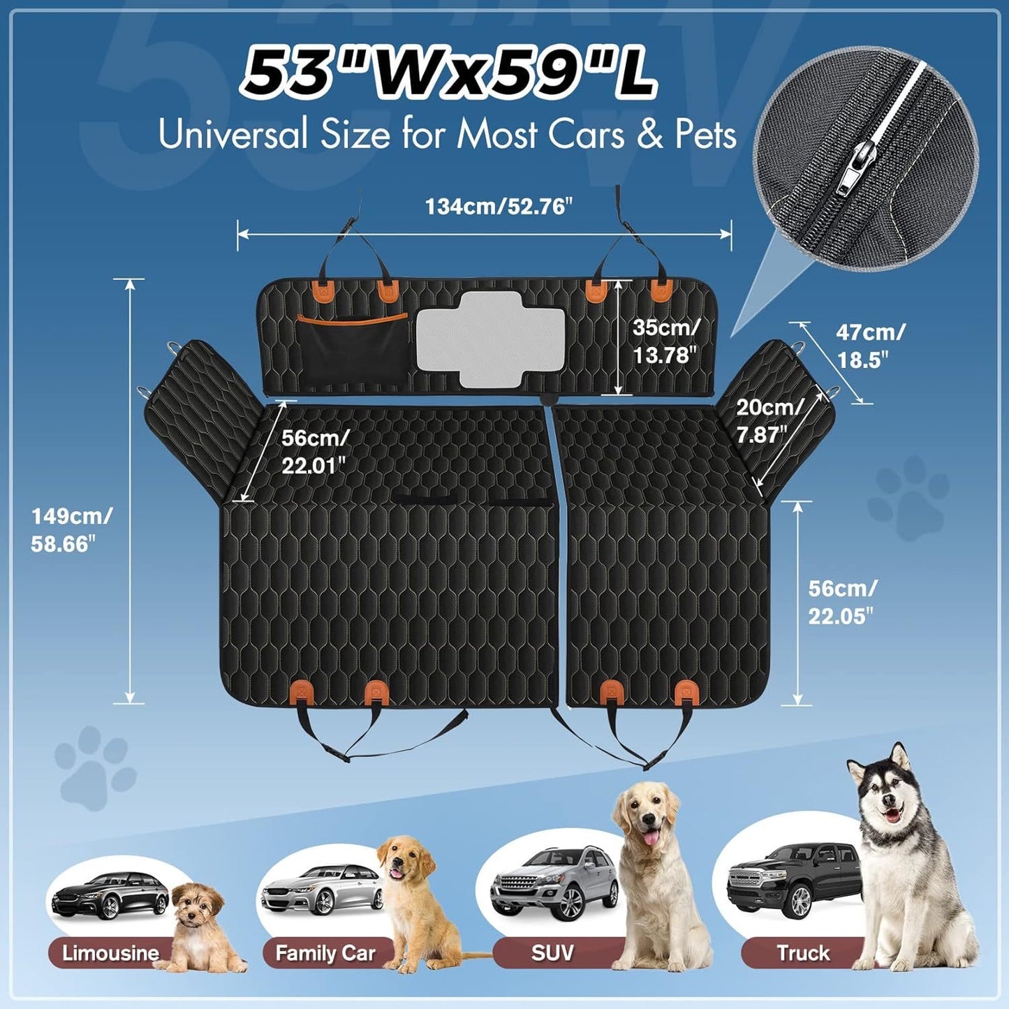 Dog Car Seat Covers with Mesh Window,Dog seat Cover with Side Flap for Cars, Trucks, and Suv's - Waterproof & Nonslip Pet Seat Cover for Backseat, Oxford