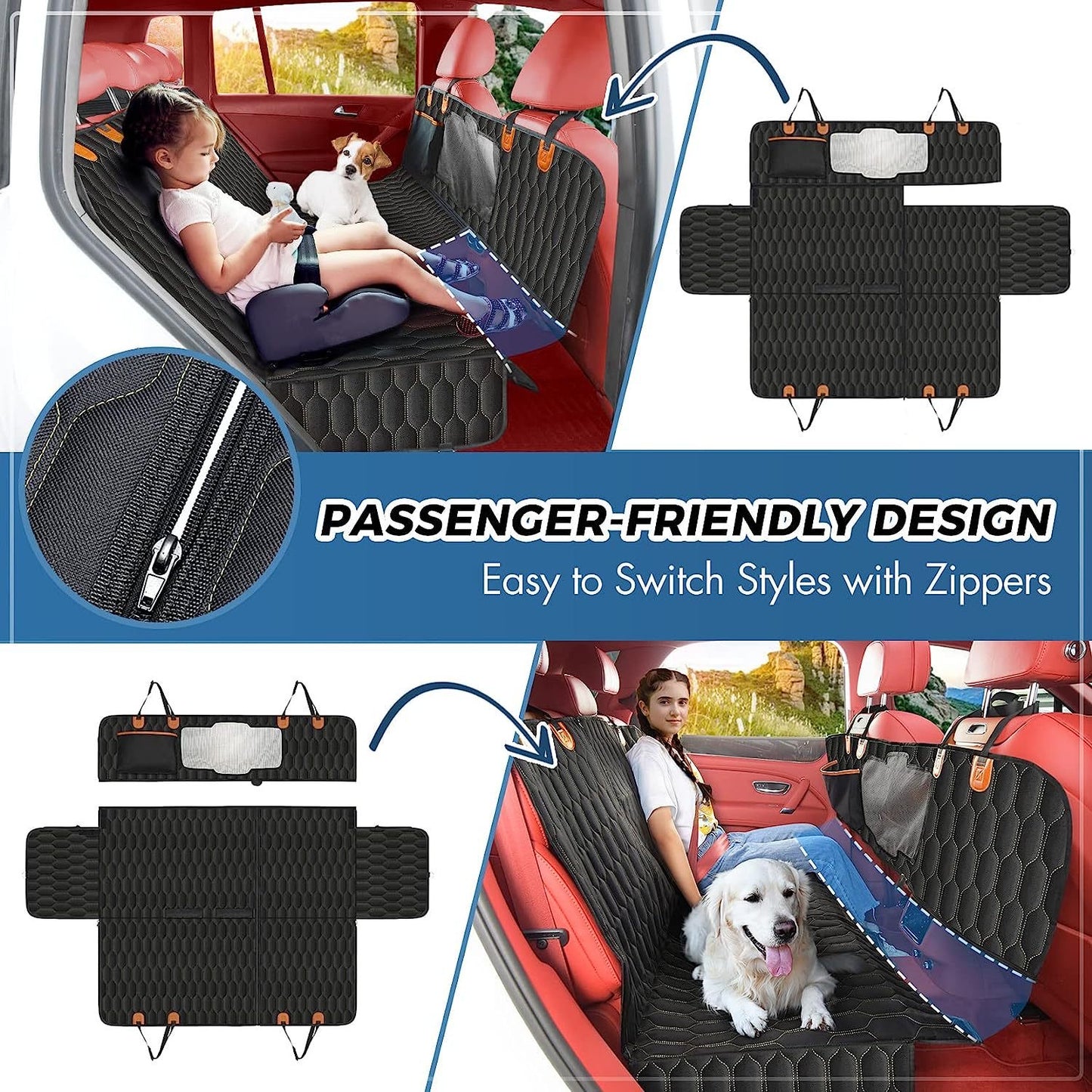 Dog Car Seat Covers with Mesh Window,Dog seat Cover with Side Flap for Cars, Trucks, and Suv's - Waterproof & Nonslip Pet Seat Cover for Backseat, Oxford