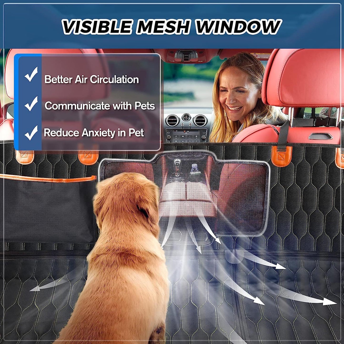 Dog Car Seat Covers with Mesh Window,Dog seat Cover with Side Flap for Cars, Trucks, and Suv's - Waterproof & Nonslip Pet Seat Cover for Backseat, Oxford