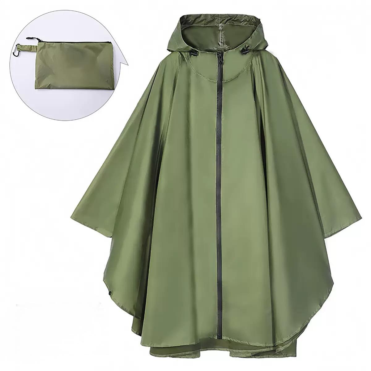 Unisex Rain Poncho Raincoat Hooded with Pockets&ZIpper ,Fashion,Beautiful, Durable, Lightweight,(Green)