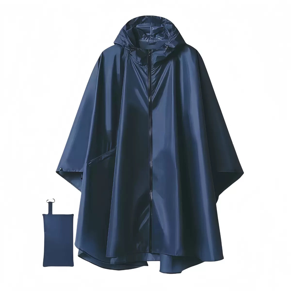 Unisex Rain Poncho Raincoat Hooded with Pockets&ZIpper ,Fashion,Beautiful, Durable, Lightweight,(Navy)