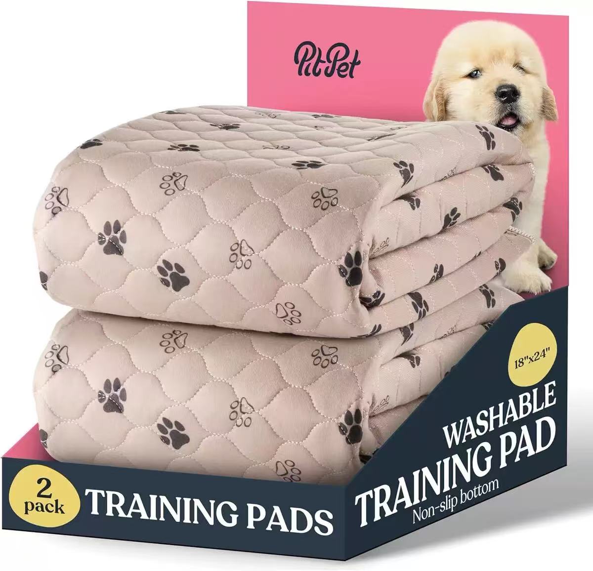 Washable Pee Pads for Dogs, Cats, Puppy, 2 Pack Ultra-Absorbent and Leak-Proof Non-Slip Reusable Potty Training Pads for Cages,Ginger