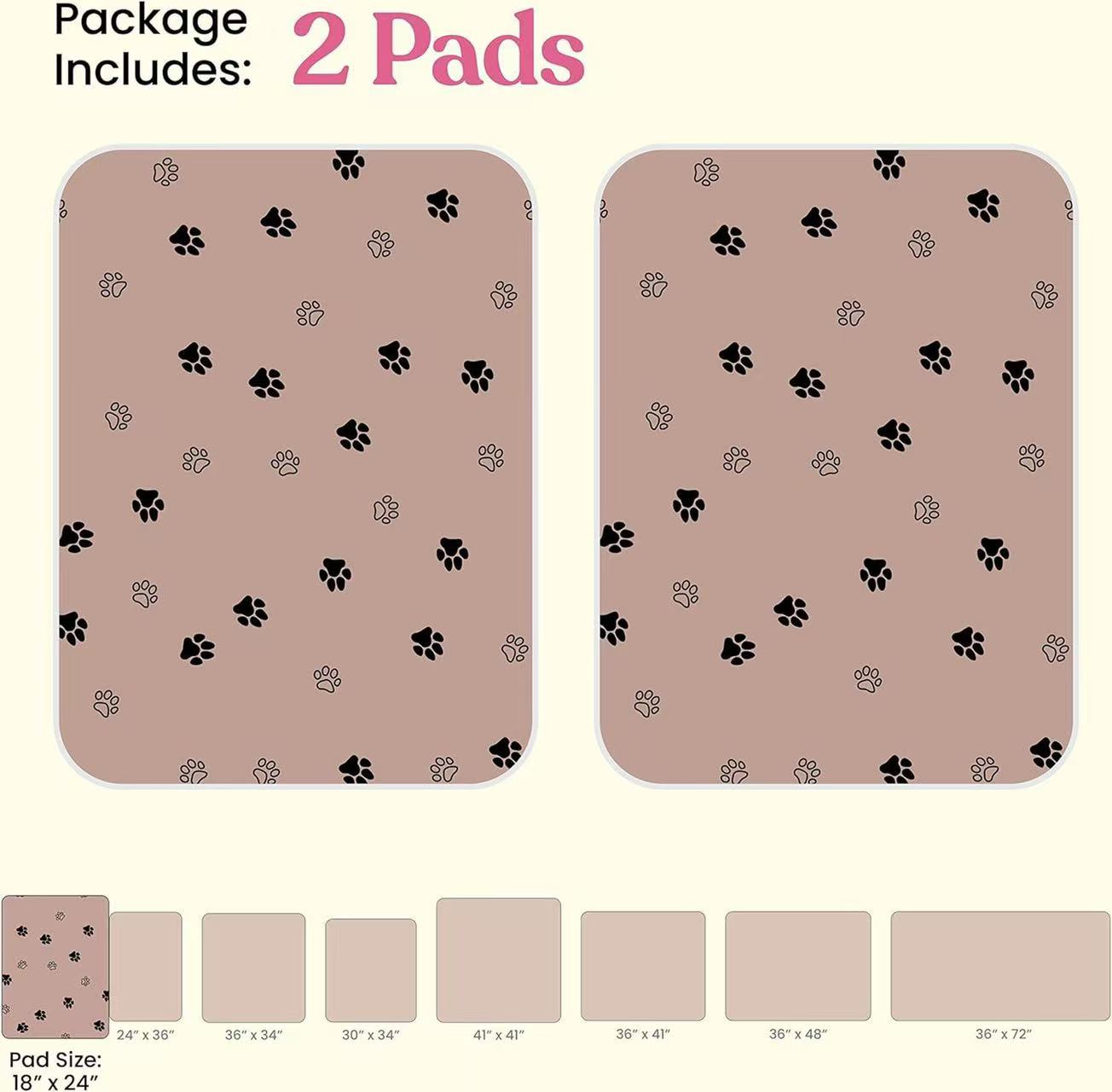 Washable Pee Pads for Dogs, Cats, Puppy, 2 Pack Ultra-Absorbent and Leak-Proof Non-Slip Reusable Potty Training Pads for Cages,Ginger