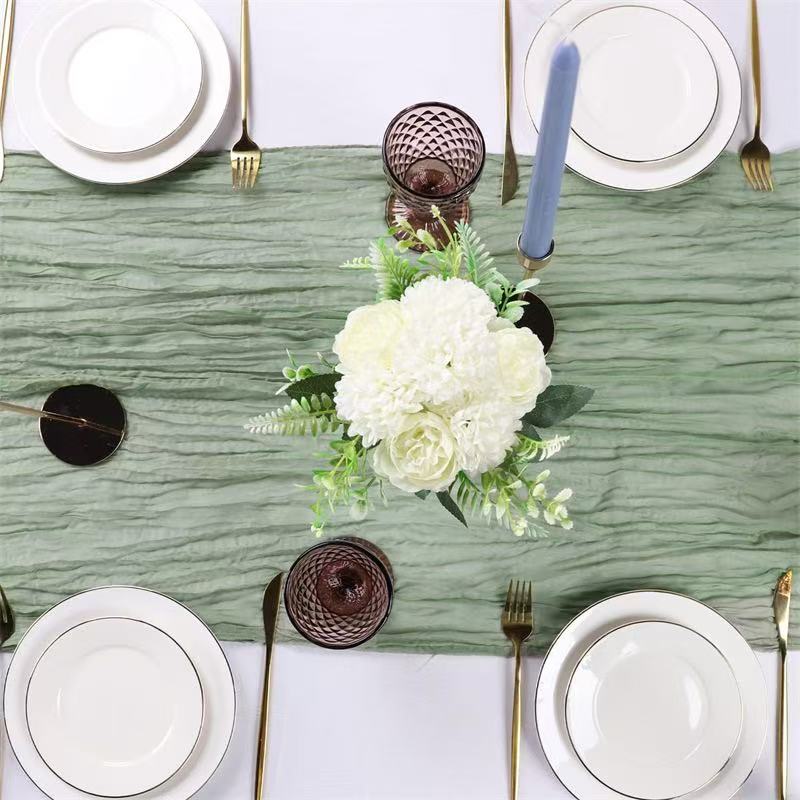 Cheesecloth Table Runner Boho Chic Gauze Semi-Sheer Halloween Tablecloth for Wedding Celebrations for Banquet  Holiday Decorations,Sage
