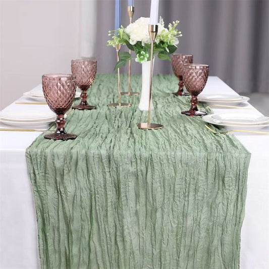 Cheesecloth Table Runner Boho Chic Gauze Semi-Sheer Halloween Tablecloth for Wedding Celebrations for Banquet  Holiday Decorations,Sage