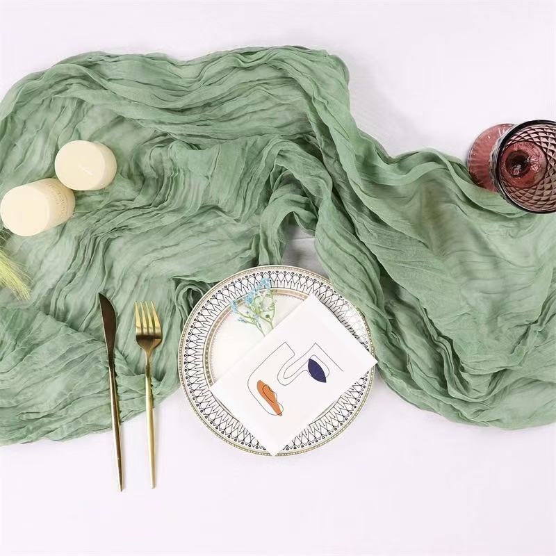 Cheesecloth Table Runner Boho Chic Gauze Semi-Sheer Halloween Tablecloth for Wedding Celebrations for Banquet  Holiday Decorations,Sage