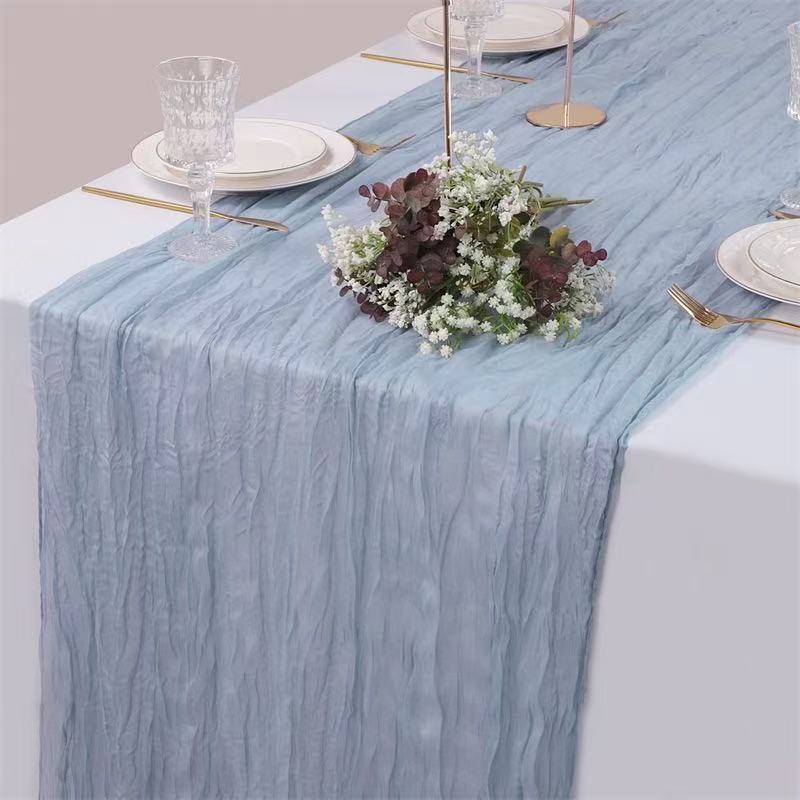 Cheesecloth Table Runner Boho Chic Gauze Semi-Sheer Halloween Tablecloth for Wedding Celebrations for Banquet  Holiday Decorations,Grey Blue