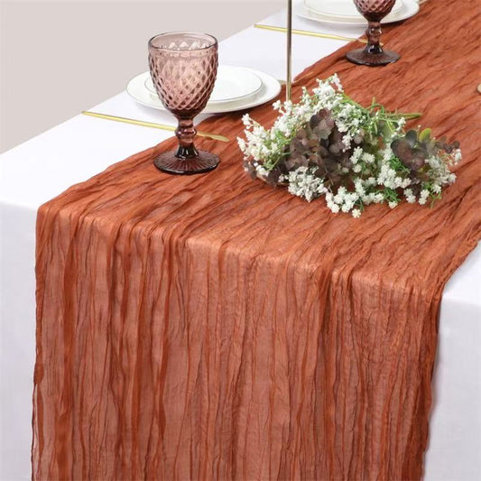 Cheesecloth Table Runner Boho Chic Gauze Semi-Sheer Halloween Tablecloth for Wedding Celebrations for Banquet  Holiday Decorations,Rust Red