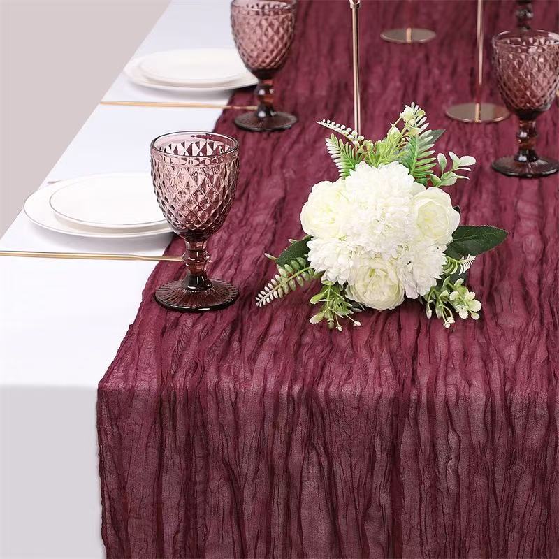 Cheesecloth Table Runner Boho Chic Gauze Semi-Sheer Halloween Tablecloth for Wedding Celebrations for Banquet  Holiday Decorations,Burgundy