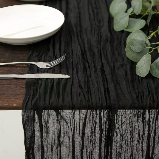 Cheesecloth Table Runner Boho Chic Gauze Semi-Sheer Halloween Tablecloth for Wedding Celebrations for Banquet Holiday Decorations,Black
