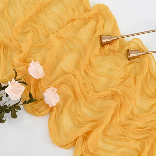 Cheesecloth Table Runner Boho Chic Gauze Semi-Sheer Halloween Tablecloth for Wedding Celebrations for Banquet Holiday Decorations,Mustard Yellow