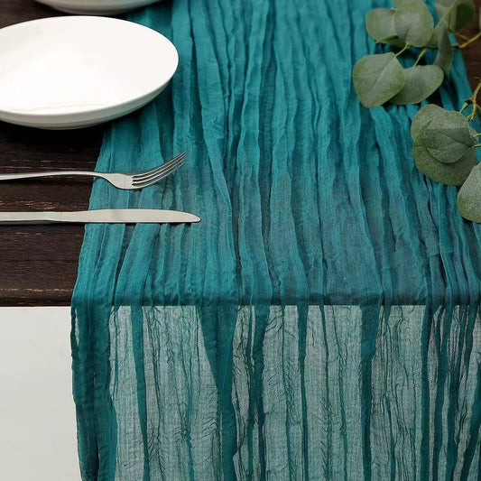 Cheesecloth Table Runner Boho Chic Gauze Semi-Sheer Halloween Tablecloth for Wedding Celebrations for Banquet  Holiday Decorations,Dark Teal