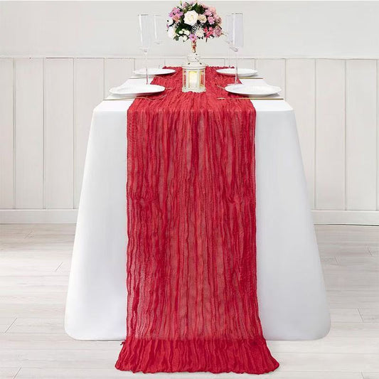 Cheesecloth Table Runner Boho Chic Gauze Semi-Sheer Halloween Tablecloth for Wedding Celebrations for Banquet  Holiday Decorations,Red