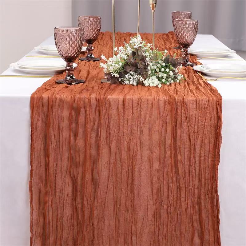 Cheesecloth Table Runner Boho Chic Gauze Semi-Sheer Halloween Tablecloth for Wedding Celebrations for Banquet  Holiday Decorations,Rust Red