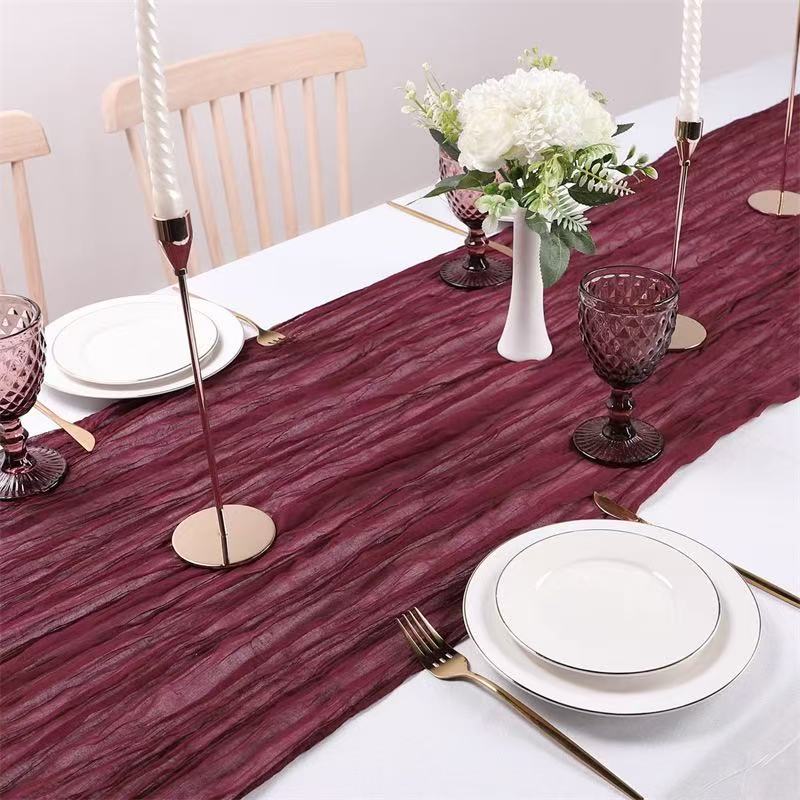 Cheesecloth Table Runner Boho Chic Gauze Semi-Sheer Halloween Tablecloth for Wedding Celebrations for Banquet  Holiday Decorations,Burgundy