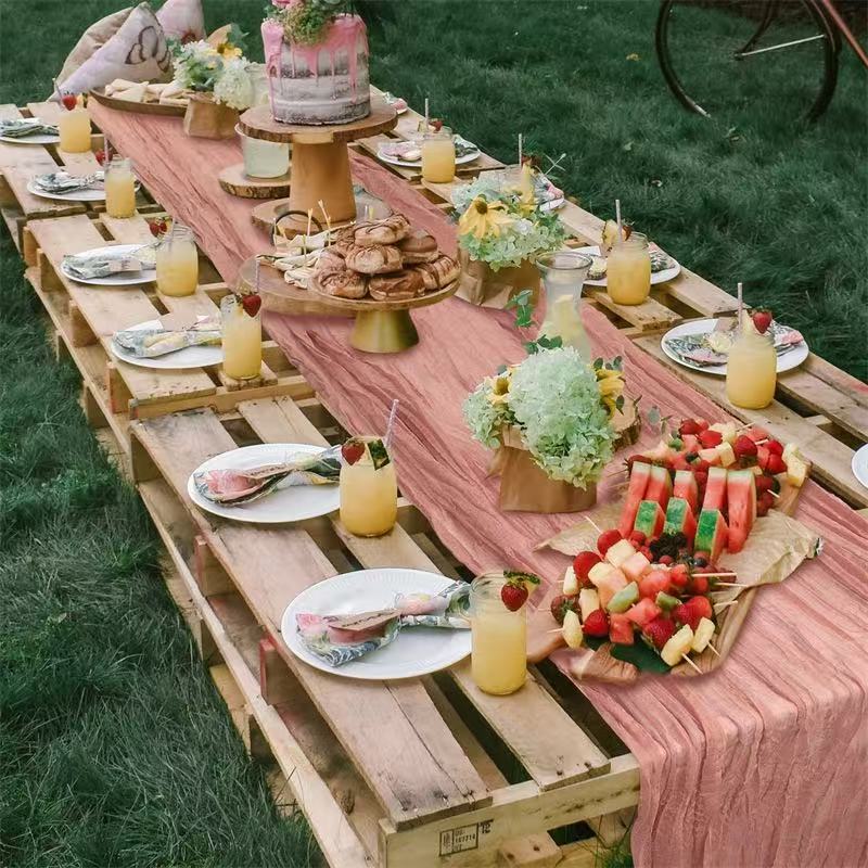 Cheesecloth Table Runner Boho Chic Gauze Semi-Sheer Halloween Tablecloth for Wedding Celebrations for Banquet  Holiday Decorations,Coral