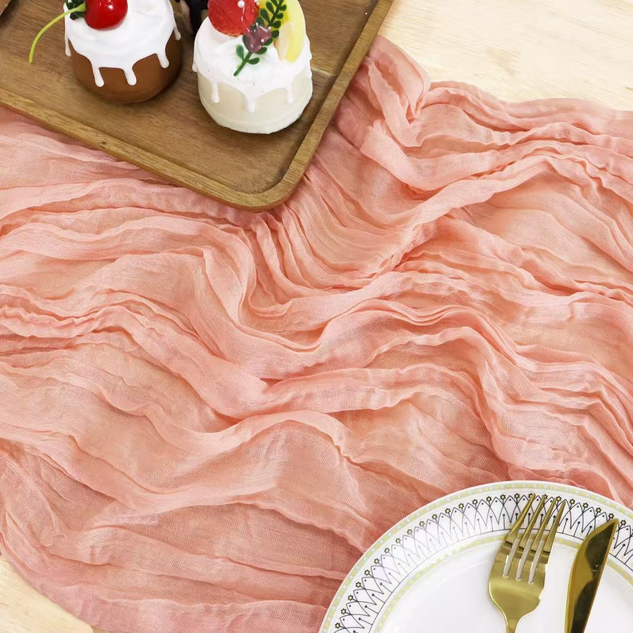 Cheesecloth Table Runner Boho Chic Gauze Semi-Sheer Halloween Tablecloth for Wedding Celebrations for Banquet  Holiday Decorations,Coral