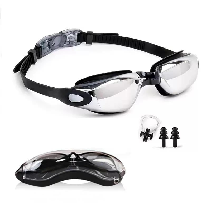Swim Goggles, Swimming Goggles No Leaking Full Protection Adult Men Women Youth,Black Silver