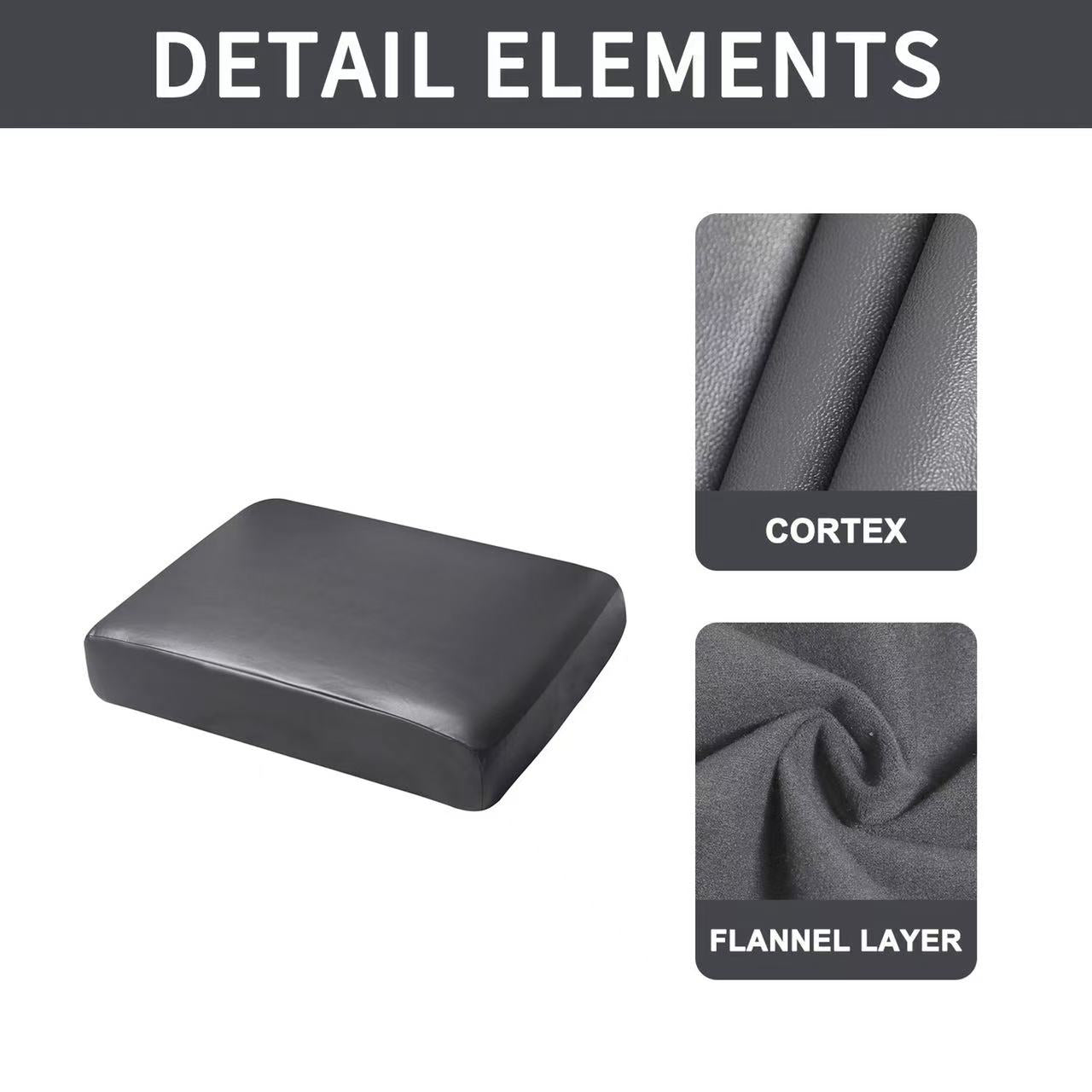 Waterproof PU Sofa Cushion Covers, Leather RV Chair Seat Slipcover with Elastic Bottom Furniture Protector for Settee Seater Replacement, Washable,Grey