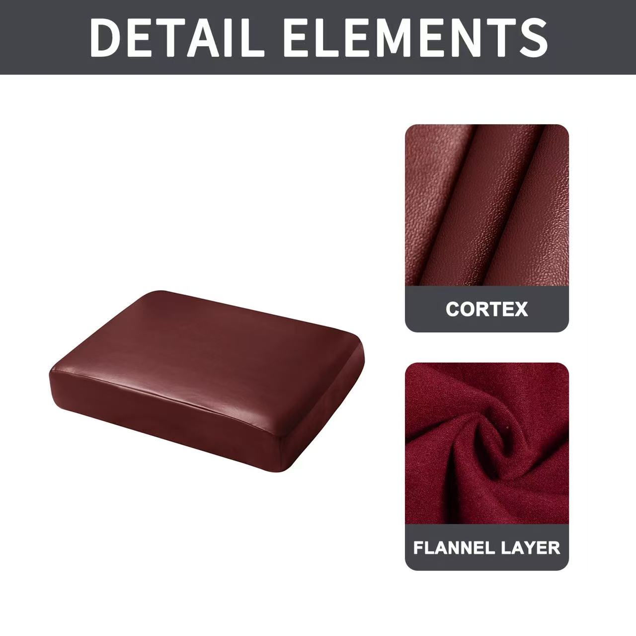 Waterproof PU Sofa Cushion Covers, Leather RV Chair Seat Slipcover with Elastic Bottom Furniture Protector for Settee Seater Replacement, Washable,Burgundy