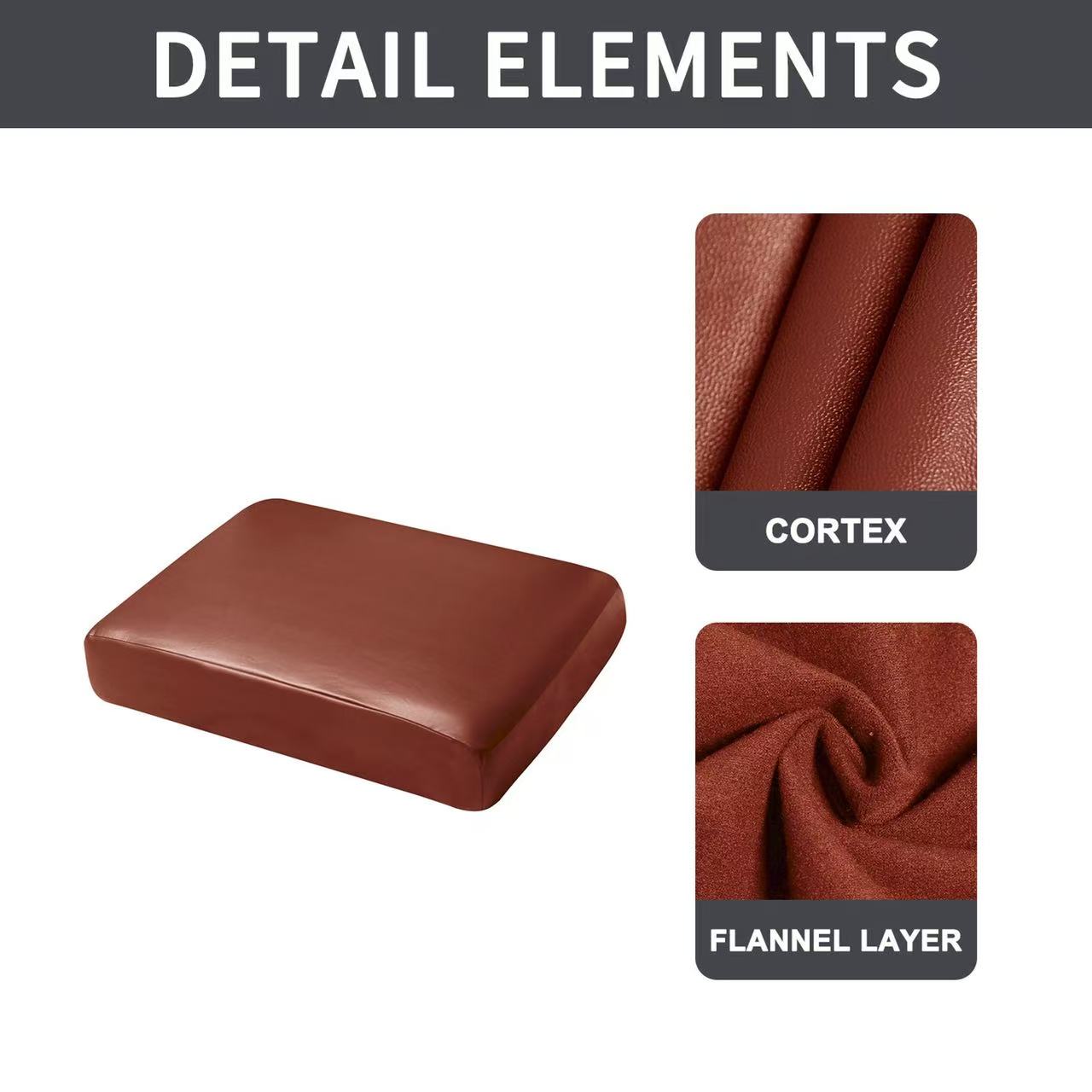 Waterproof PU Sofa Cushion Covers, Leather RV Chair Seat Slipcover with Elastic Bottom Furniture Protector for Settee Seater Replacement, Washable,Orange-Brown