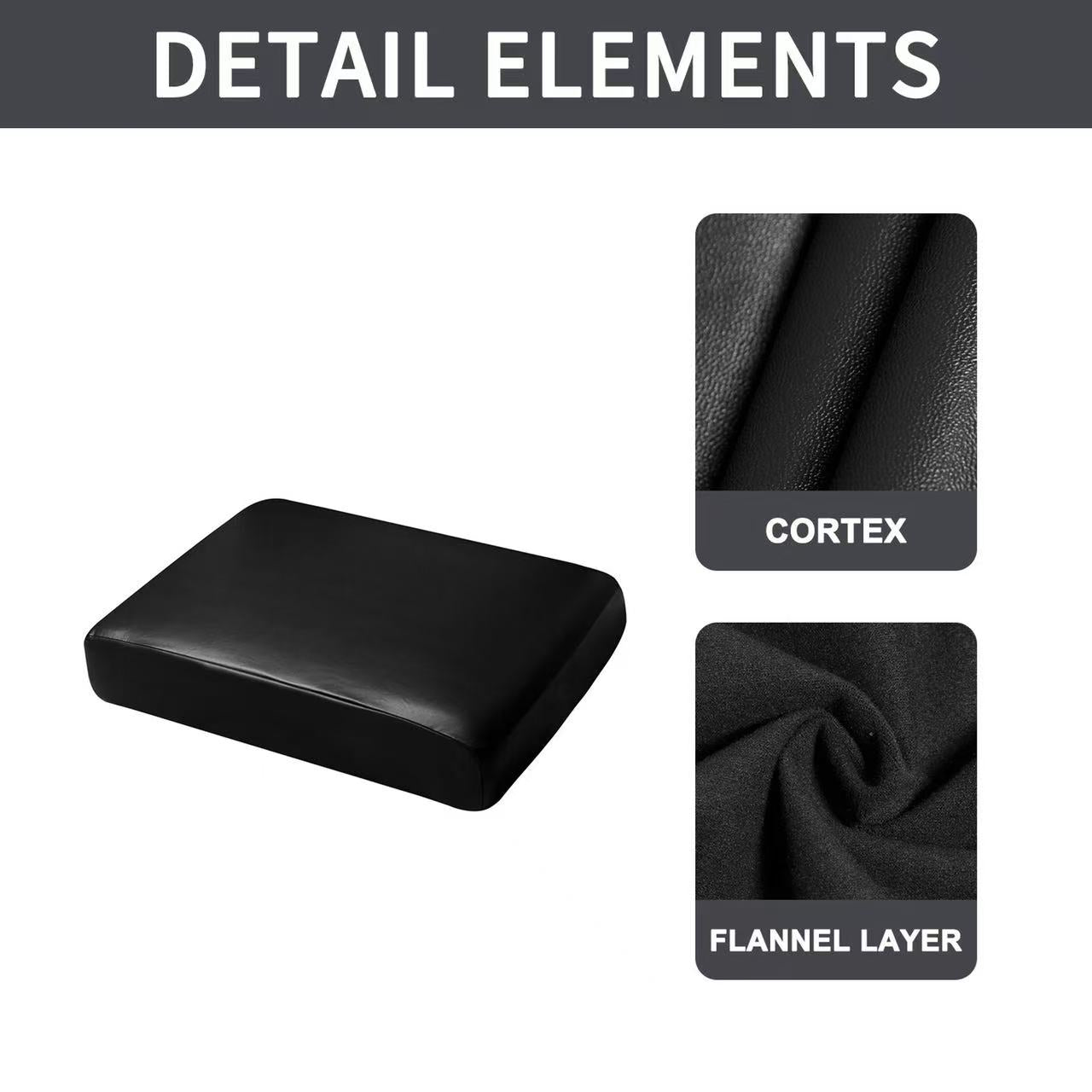 Waterproof PU Sofa Cushion Covers, Leather RV Chair Seat Slipcover with Elastic Bottom Furniture Protector for Settee Seater Replacement, Washable,Black
