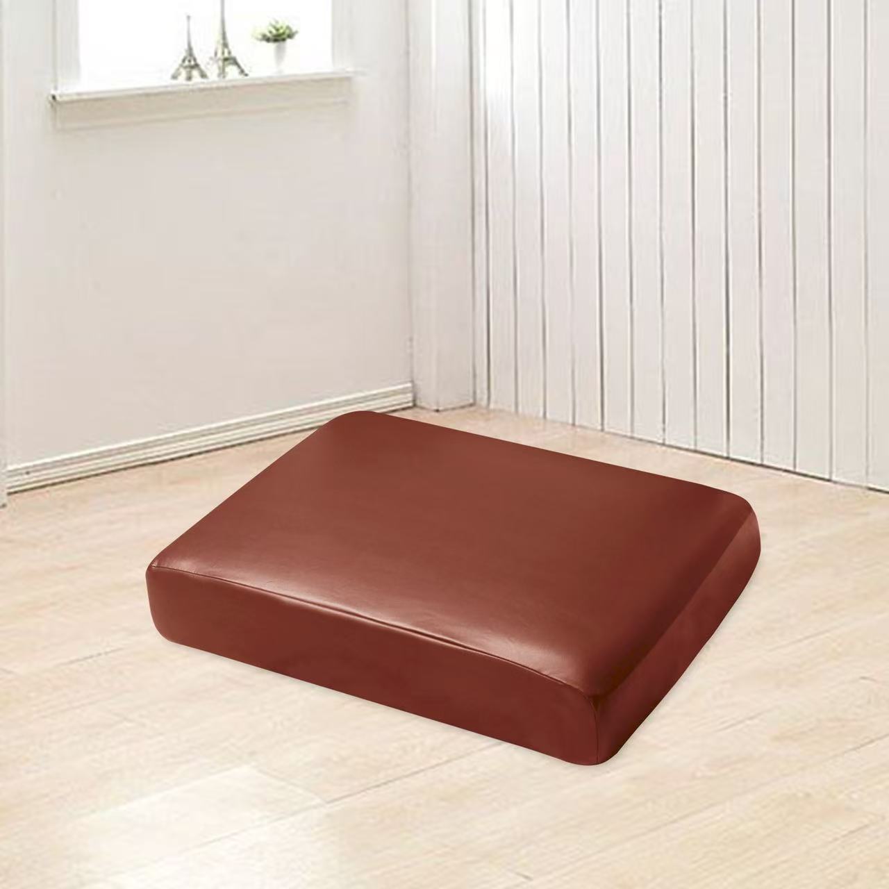 Waterproof PU Sofa Cushion Covers, Leather RV Chair Seat Slipcover with Elastic Bottom Furniture Protector for Settee Seater Replacement, Washable,Orange-Brown