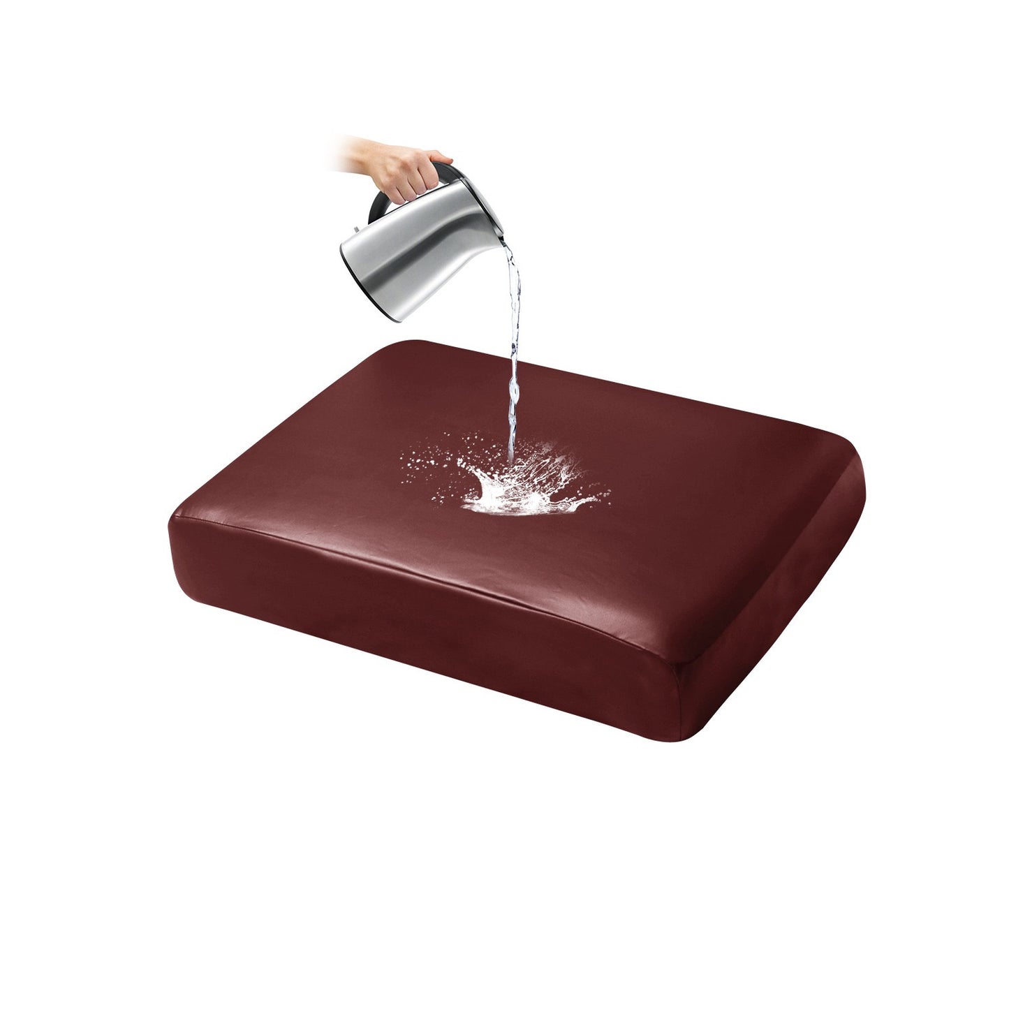 Waterproof PU Sofa Cushion Covers, Leather RV Chair Seat Slipcover with Elastic Bottom Furniture Protector for Settee Seater Replacement, Washable,Burgundy